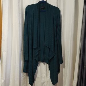 Green ribbed drape-front cardigan